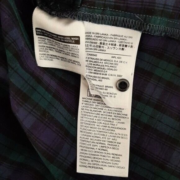 LEVI'S | Plaid Prarie Button Down Shirt Dress Navy Blue & Green Sz XS - Picture 14 of 15